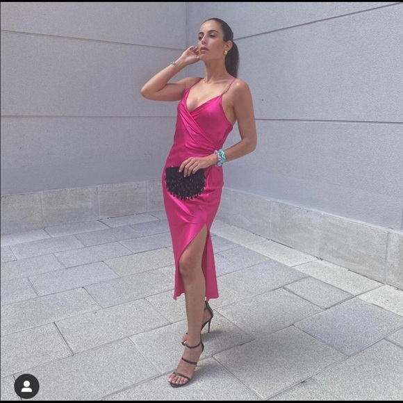 ZARA PINK SATIN DRESS - Picture 14 of 15